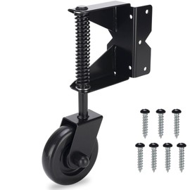 Gate Wheel, Spring Loaded Gate Caster, Heavy Duty Wooden Fence Gate Caster Wheel, 360 Degree Swivel Outdoor Swing or Rolling Gate Support Wheel Kit, 4-1/2 Inch, 220 Lbs Capacity, Black(Left)