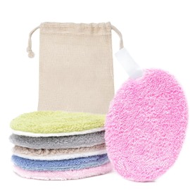 LOPHE 6 Pieces Washable Double Sided Oval Makeup Remover Pads with Pouch, Soft Delicate Reusable Makeup Remover Pads for Daily Cleaning(6 Colors)