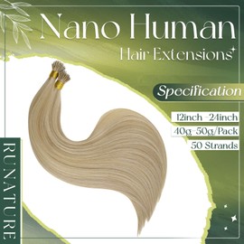 RUNATURE Nano Hair Extensions Human Hair Blonde Nano Beads Hair Extensions Real Human Hair Dark Ash Blonde Highlight Light Blonde Nano Ring Extensions Human Hair Straight 24 Inch 50g 50 Strands