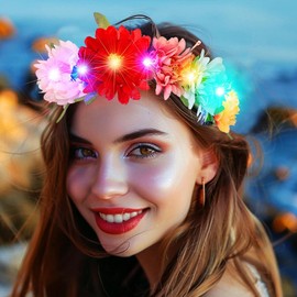 Zoestar Light Up Flower Crown Headband LED Hair Wreath Bridal Floral Garland Headpiece Festival Party Hair Accessories for Women and Girls (Colorful, One Size)