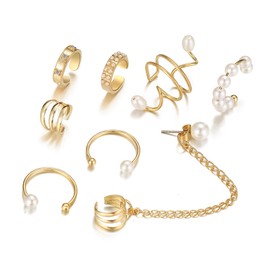 12 Pieces Ear Cuff Set Cartilage Clip On Earrings Non-Piercing C Shaped Crystal Ear Cuffs for Women 6 Styles Jewelry Gift (gold-pearl)