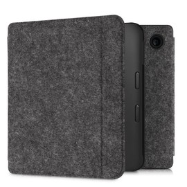 kwmobile Case Compatible with Kobo Libra 2 - Book Style Felt Fabric Protective e-Reader Cover - Dark Grey