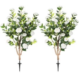 47 inch 2 Pack Artificial White Camellia Trees with Ground Spike