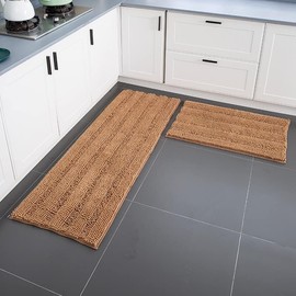 TENGTENGLINK Bath Mats for Bathroom Sets,2 Piece Bath Rugs,Thick Soft Chenille Floor Mats,Non Slip Shower Mats Ultra Water Absorbent Doormat. (Wheat, 16x24 Plus 20x32)