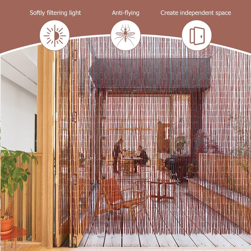 Handmade Bamboo Beaded Curtains for Doorways, 65 Strands 35.5x78.7inch Natural