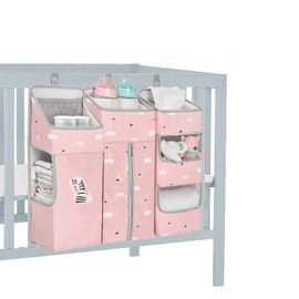 Organizador de pañales colgante para cuna de bebé, apilador de pañales 3 en 1 para cambiador, organización de guardería, soporte de almacenamiento para artículos esenciales para bebé, accesorio portátil de combinación de ropa (rosa)