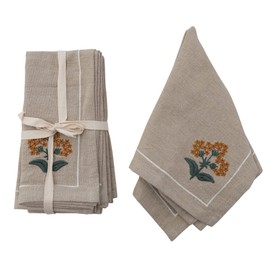 Creative Co-Op Cotton Floral Embroidery Napkins, 18" L x 18" W x 0" H, Multicolor