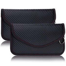 Keyless Go Protection, Pack of 2 Carbon Fibre Leather Faraday Bag RFID Blocker Car Key Case Key Case Small Radiation Protection Bag with Hook and Key Ring, black