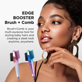 Style Factor EDGE BOOSTER® Edge Brush+Comb Regular | Baby Hair Brush/Travel Brush with Compact Case | Travel Size Dual-Ended Boar Bristles & Pintail Comb for Edges, Parting & Styling | Hot Pink/White