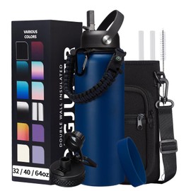 DIGJUPER Water-Bottle Insulated 40oz with Straw - Carrying Pouch & Paracord Handle, Leakproof Thermo Metal Bottle Keep Cold 48H Hot 24H, Sport Canteen Stainless Steel Water Bottle for Indoor