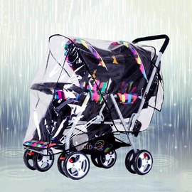 Universal Double Pushchair Rain Cover Waterproof Windproof Strollers Weather Shield Side by Side Tandem Twins Pram Raincoat for Baby Stroller Buggy Travel Outdoors