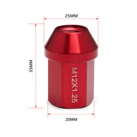 VEHSUN Aluminum Wheel Nuts, Tire Nuts, Racing Nuts, Wheel Lock Nuts, M12 x P1.25, Height 1.4 inches (35 mm), Set of 20, Color Nut Bag Nut, Lightweight, Anti-Theft, Lock Nut with Dedicated Socket, Red