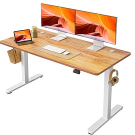 FAMISKY Electric Standing Desk, 55 x 24 Inches Height Adjustable Desk, Ergonomic Home Office Computer Workstation with Splice Board, Light Rustic Brown