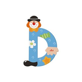 SEVI 81740 Wooden Letter D 10 cm, Door Letters for Children's Room, ABC Wooden Educational Toy for Children from 3 Years, Letter Clowns Assorted, Purple/Blue, Approx. 10 x 7.5 cm