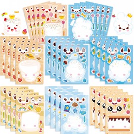 TIAMECH Make Your Own Cloud Stickers - 24 Sheets Cartoon Cotton Candy Make A Face Stickers for Kids, Birthday Party Favors & Educational Classroom Rewards (Large Size 8.3 x 5.9in)