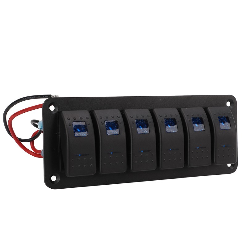6 Gang Rocker Switch Panel Overcurrent Protection LED Blue Backlit