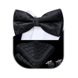 Dubulle Mens Pretied Bow Tie Set Paisley Floral Bowtie for Men and Pocket Square with Cufflinks Set,Black