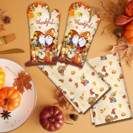 Arquiel Autumn Kitchen Towels and Oven Gloves Set of 4, Soft Absorbent Tea Towel, Heat Resistant Oven Gloves for Cooking, Baking, Kitchen Decoration, Gifts for Her
