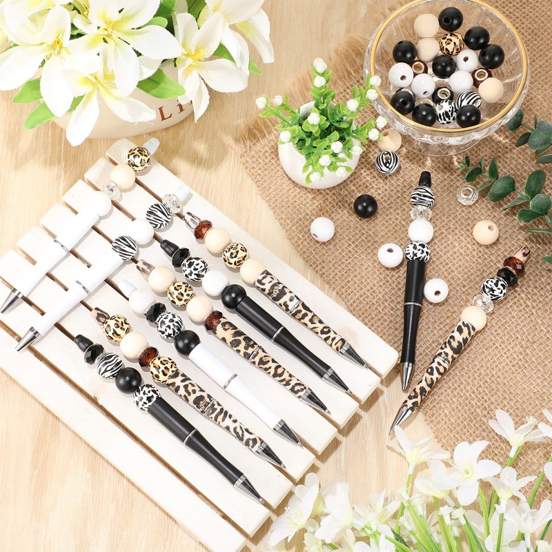 Geyee 12 Set Plastic Beadable Pens Assorted Bead Pens Crystal