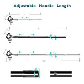 Hmseng Hoe Garden Tools, 51Inch Gardening Tools for Weeding, Heavy Duty Stainless Steel 4 Tine Hand Garden Rake Cultivator, for Flower Beds, Patio, Garden Loosening Soil Weeding Digging