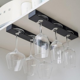 Komost 2-PACK Space-Saving Under-Cabinet Wine Glass Rack - No-Drill Hanging Stemware Holder Fits Underneath Shelves, Perfect for Home Bars and Kitchens