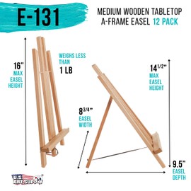 U.S. Art Supply 14" Medium Tabletop Display Stand A-Frame Artist Easel (Pack of 12), Beechwood Tripod, Painting Party Easel Kids Student Table School Desktop, Portable Canvas Photo Picture Sign Holder