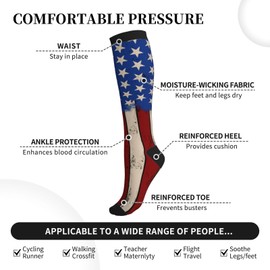 Yealedee American Flag Compression Socks Knee High Support Socks For Women Men Running Athletic Hiking Nurse