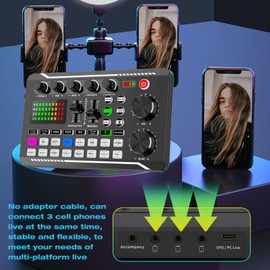 Sound Mixer Board, Voice Changer Sound Card with Multiple Sound Effects, Live Sound Card for Live Streaming, Audio Mixer for Music Recording Karaoke Singing Broadcast