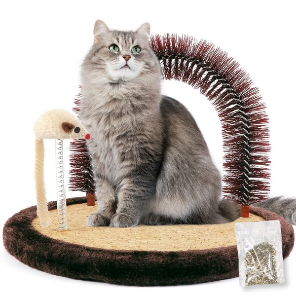 Happi N Pets Original Large Size Cat Arch Self Groomer Massager, Cat Grooming Brush With Sturdy Cat Scratching Pad And Catnip Toy, Cat Face Scratchers, Cat Scrathers For Indoor Cats, Cat Rubbing Post