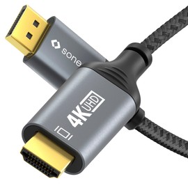 Sonero® 4K DisplayPort 1.2 auf HDMI 2.0 Kabel, DisplayPort Stecker auf HDMI Stecker, 4K 60Hz, 2K 120Hz, Baumwollmantel, grau/schwarz, 1,00 Meter