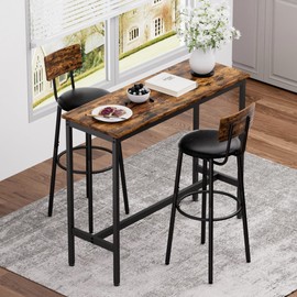 IRCPEN Bar Stools, Set of 2 High Kitchen Barstools, Counter Stools Bar Chairs with Back, PU Soft seat, Footrest, Industrial Seat for Dining Room Kitchen Counter Bar, Rustic Brown BS-004RBV4