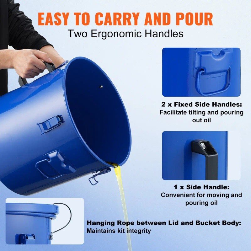 8 Gallon Carbon Steel Fryer Grease Bucket Rust Proof Coating