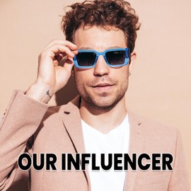 DUCO Rectangular Sunglasses for Men Women Retro Vintage Sunglasses Acetate Frame 90s Sunglasses UV400 Protection DC2346, Transparent blue frame grey lens