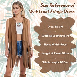 Orizizhic Hippie Costume Women's 70s Fancy Dress Costume Fringe Vest Glasses Daisy Hair Band Necklace Bracelet Peace Necklace Vintage Earrings Layered Bracelet Hippie Costume for Carnival Party