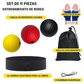 YEBGAHJ 11 Piezas Pelota de Boxeo Cabeza para Reflejos, Reflex Ball Boxing Reflex Ball Headband, con Correas para Cabeza, Pelotas Entrenamiento, Guantes, adecuadas para Mejorar Velocidad de reacción