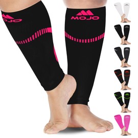 Mojo Compression Socks Sleeve for Women and Men 20-30mmHg Plus Size - Unisex Footless Compression Socks for Lymphedema, Swelling, Bariatric Recovery - Black/Pink, 2X-Large - A604