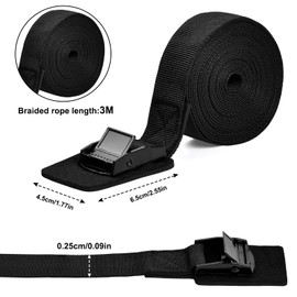 4 x Tie Down Straps 3 m, 2.5 cm Lashing Strap with Clamping Lock Padding, Mounting Strap, Adjustable, Lashing Strap with Ratchet, Black, Fastening Straps Bicycle Carrier for Bicycle, Motorcycle,