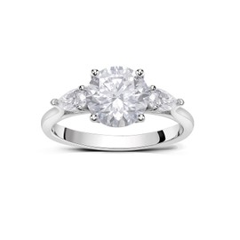 FWM Three Stone Big Moissanite Rings for Women Mother Size 7.5 Sterling Silver Engagement Promise Ring