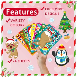 24 Sheets Christmas Stickers for Kids, Make Your Own Christmas Characters Mix and Match Sticker, Make a Face Stickers Christmas Gift Stickers Christmas Party Games Stickers Christmas Party Favor