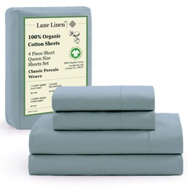 LANE LINEN LANE LINEN 100% Organic Cotton RV Queen Sheets Set, 4-Piece Pure Organic Cotton Percale Sheets Short Queen, Cotton Bedsheets, Ultra Soft Bedding Sheets, Fits Mattress Upto 15" Deep - French Blue