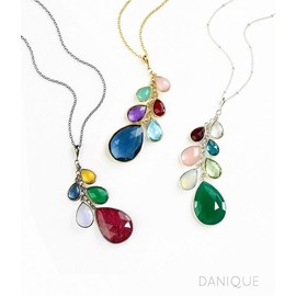 Custom Grandmother Pendant Necklace with Hers, the Kids, and Grandkids birthstones, CHristmas gift for Grandmother [TrDCS-L/M/S] (Yellow Gold)