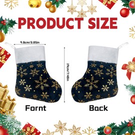 GlyinnHe 12Pack Christmas Mini Stockings, 7 inches Xmas Stocking with Glitter Snowflake Classic Stocking Decorations for Christmas Tree Ornament Decorations Gift Holder (Black)