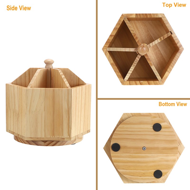 BSTKEY Wood Rotating Kitchen Utensil Holder, Countertop Kitchen Tableware Storage