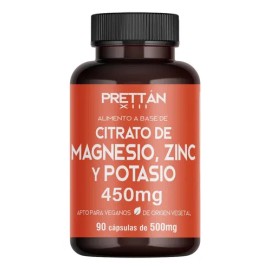 Citrato De Magnesio Zinc Y Potasio Prettan 90 Capsulas 500mg Sin Sabor