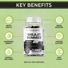 healblend Organic Himalayan Shilajit Gummies 600mg - Optimal Health, Energy & Immunity Support for Men & Women, Natural Fruit Flavor - 60 Gummy (1)