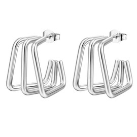 FDEETY Earrings Fashion Geometric Earrings Triple Square Earrings with Cut-Out Earrings Exaggerated Fashion Jewellery for Women, Metallic