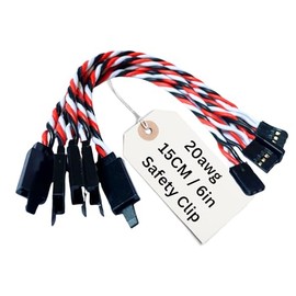 BackBayRC - 20awg Twisted Servo Extension Cable w/Safety Clip - 100 Strands for RC Vehicles, Drones, E-Bikes - 7 Lengths / 5 Wires per Pack (15CM / 6in)