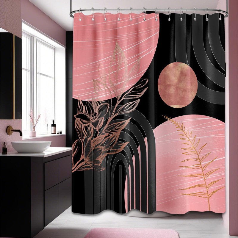 QGHOT Black and Pink Shower Curtain Boho Mid Century Dark