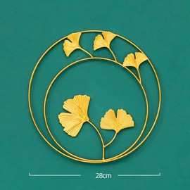 Gold Leaf Wall Decoration, 28 cm/30 cm, 3D Stereo Ginkgo Leaf Wall Hanging Sculpture Decoration, Nordic Modern Metal Indoor Wall Ornament for Bedroom, Living Room (Ginkgo biloba Double Round)