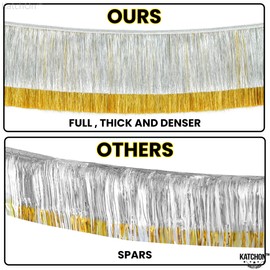 KatchOn, Large Silver and Gold Fringe Banner - 6.5 Feet | Gold and Silver Fringe Garland for Silver and Gold Birthday Decorations | Silver Happy New Year Backdrop for New Years Eve Party Supplies 2025